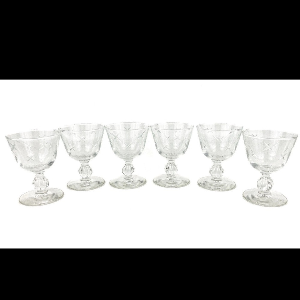 Libbey Stardust Liquor Cocktail Glasses Cut Glass Design 1949 3-7/8" set of 7